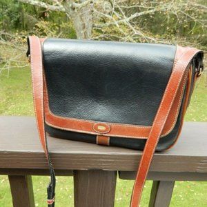 Bally of Switzerland Black Leather w/Tan Trim Classic Cross-Body Shoulder Bag